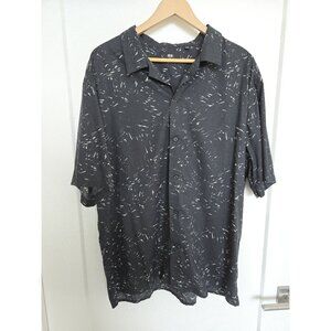 Uniqlo | Unisex Black Patterned Open Collar Short Sleeve Shirt, Sz XL